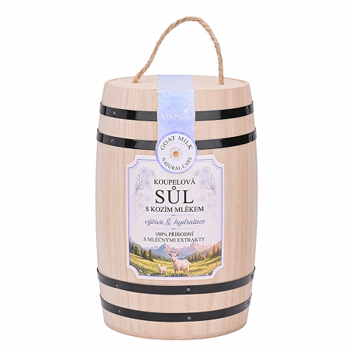 Vivaco Wellness sůl do koupele s kozím mlékem v dřevěném soudku 1 kg Vivaco Wellness sůl do koupele s kozím mlékem v dřevěném soudku 1 kg