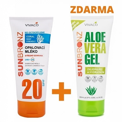 VIVACO DUOPACK opalovací mléko SPF 20 + Zklidňující gel s Aloe vera SUN BRONZ 2 kusy