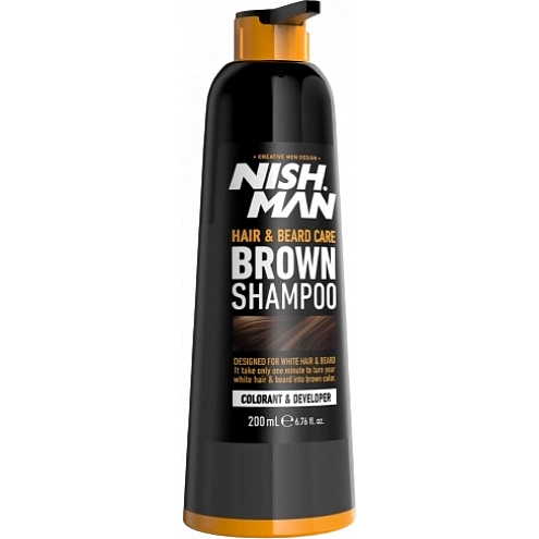 NishMan farbiaci šampón na vlasy a bradu hnedý 200 ml